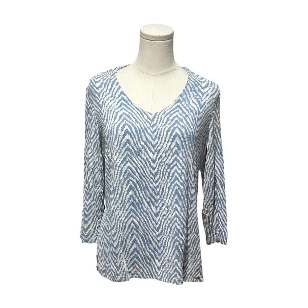 Chico's Blue and White Chevron Print 3/4-Sleeve Top Women’s Size Medium